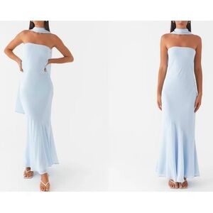 Light Blue Strapless Dress with Neck Tie